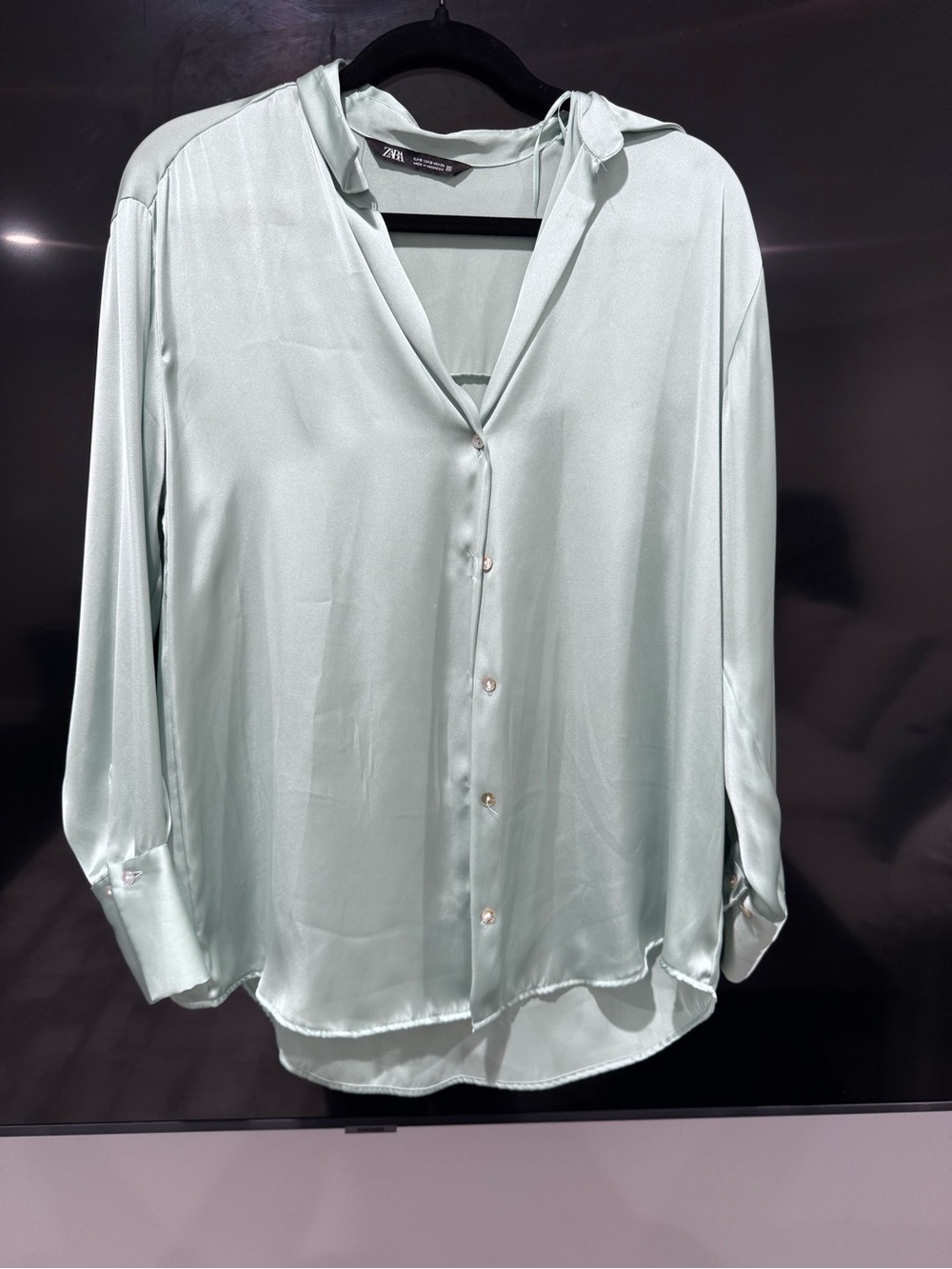 Zara Mint Green Satin Button-Down Shirt